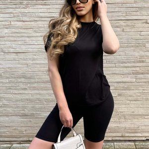 Black T Shirt & Cycling Short Set